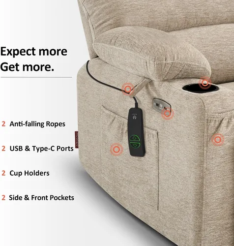 Vista 8 de MCombo Silla Reclinable Elevadora Eléctrica de Gran Tamaño para Ancianos, Silla Elevadora con Calor y Masaje, Reclinable Elevadora para Grandes