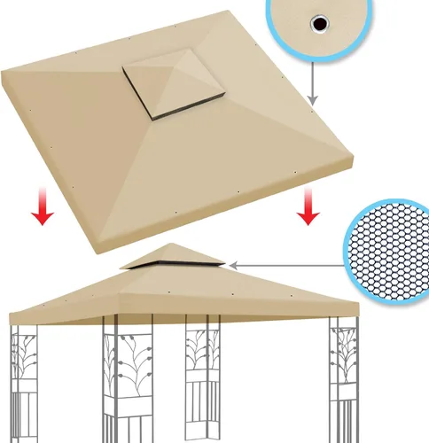 Vista 2 de BenefitUSA Toldo de repuesto para kiosco de 10 x 10 pies, cubierta superior de doble nivel (beige)