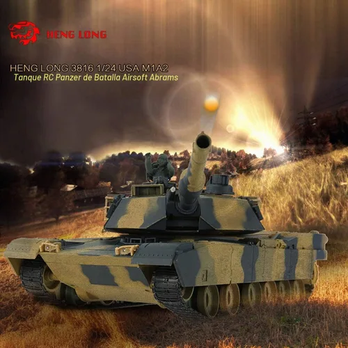 Vista 2 de POCO DIVO RC Tanque Airsoft Panzer a escala 1/24, modelo militar, vehículo infrarrojo Abrams M1a2