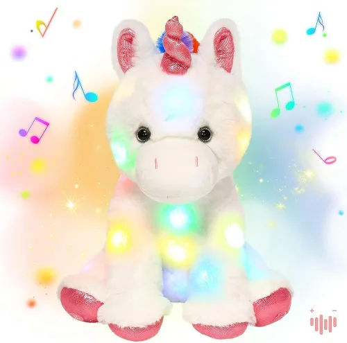 Vista 12 de Hopearl Unicornio de peluche con luces LED, flexible, con luces de noche que brillan en la oscuridad, para festival, cumpleaños, niños pequeños