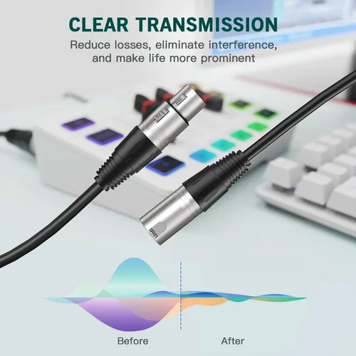 Vista 3 de FIFINE Paquete de micrófono para juegos de PC con cable XLR, micrófono USB RGB para computadora para transmisión, juego de cables de audio, cable