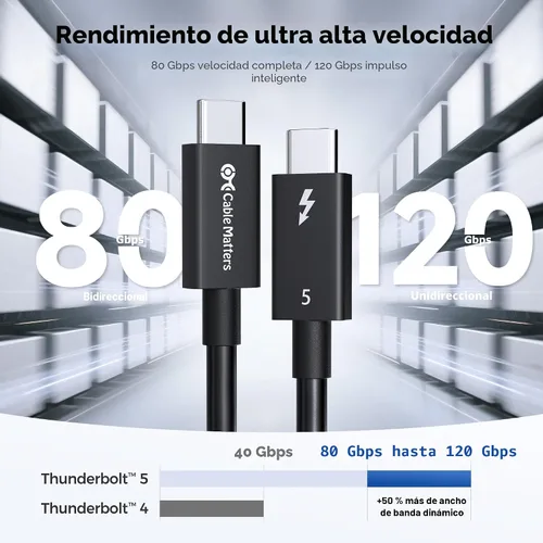 Vista 3 de Cable Matters [Certificado Intel] Cable Thunderbolt 5 de 80 Gbps, 1 pie/1.0 ft