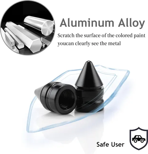 Vista 6 de Tapones para válvulas de neumáticos de automóvil, 4 piezas universales de aleación de aluminio, accesorios para neumáticos antipolvo para Negro