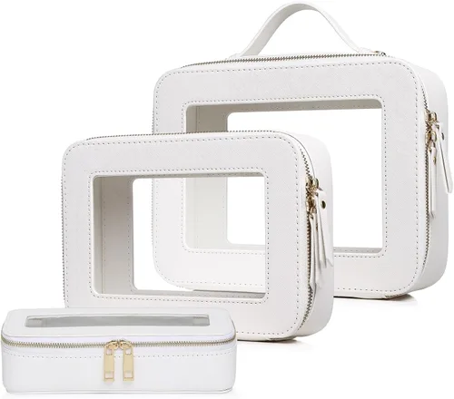 Vista 66 de Pinkmik Pequeña bolsa de maquillaje transparente, mini estuche para cosméticos, bolsa de aseo impermeable con cremallera, organizador de bolsos