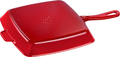 Vista 2 de Staub American Grill - Sartén de hierro fundido para cocinas de inducción, 10.2 in, color rojo cereza
