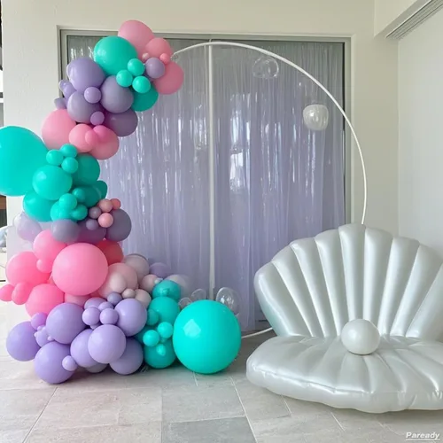 Vista 5 de Kit de arco de globos de sirena, 120 piezas kit de arco de guirnalda de globos azules y morados con globos plateados de aluminio 4D, verde azulado