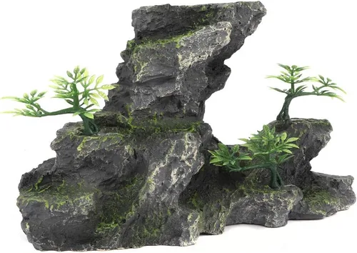 Vista 6 de Zerodis Adornos de acuario para acuario, vista de montaña, adorno de piedra, resina de simulación, rocalla, musgo, cueva, paisaje, artificial