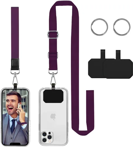 Vista 11 de Cordón cruzado para teléfono celular, correas ajustables para el cuello para el hombro con cordón de muñeca, almohadillas de sujeción para teléfono