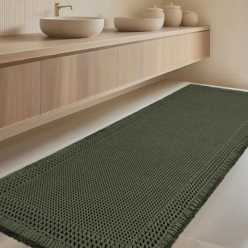 Vista 39 de Tapete de baño con diseño de gofre, moderno, bohemio, absorbente, antideslizante, ultrasuave, lavable a máquina, con letra de baño, dormitorio
