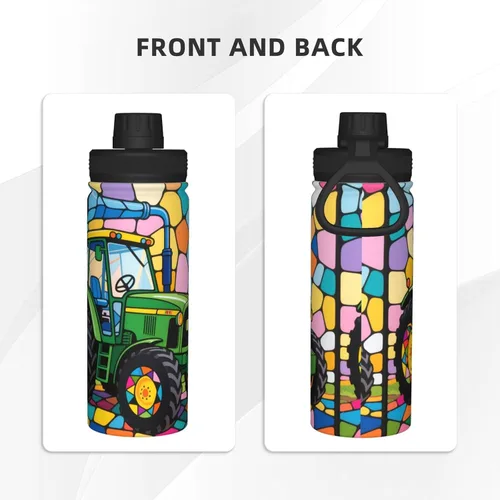 Vista 3 de Green tractor Insulated Stainless Steel Kettle Print Funny Water Bottle Insulated Ideal for Sports and Travel