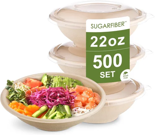 Vista 14 de 32oz Compostable Paper Bowls Disposable Round Soup Bowls with Lids, 500 SET