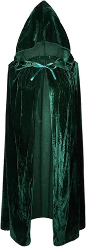 Vista 5 de Disfraz de capa de bruja, máscara, capa con capucha, disfraz, vestido de fiesta de la Noche de Brujas, Estándar, Verde