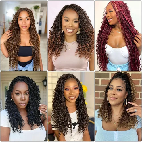Vista 6 de Trenzas de ganchillo de cabello bohemio con trenzas de ganchillo Goddess Box Braids Box Braids de cabello de 14 pulgadas, 8 paquetes de trenzas
