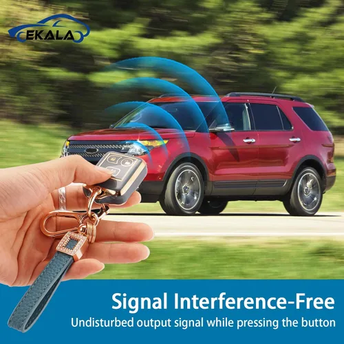 Vista 3 de EKALA Funda para llave Ford con cordón de cuero, funda de llavero de TPU suave para Ford F150 F250 F350 Escape Explorer Expedition Ranger, Lincoln