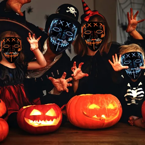 Vista 5 de Máscara de La Purga para Halloween con luz - Máscaras LED espeluznantes, disfraces de cosplay para niños, niñas, hombres, mujeres y adultos