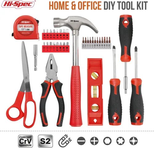 Vista 2 de Hi-Spec Juego de herramientas, kit de herramientas para el hogar rojo y juego de herramientas de inicio para el hogar y la oficina, caja