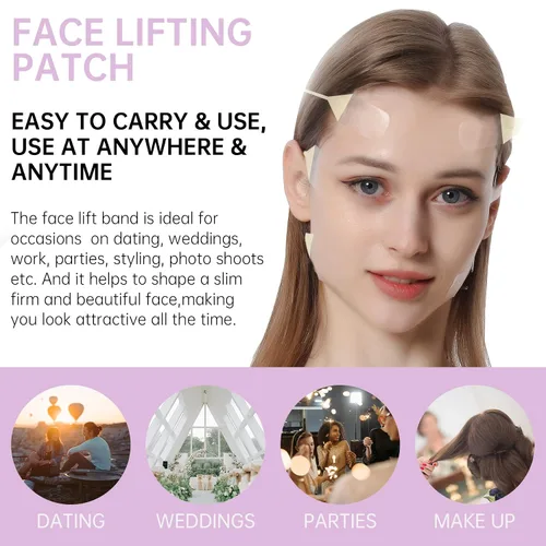 Vista 5 de JLK-Sunset - Cinta de estiramiento facial, adhesivo de estiramiento facial ultrafino invisible para cara instantánea, cuello en V y levantamiento