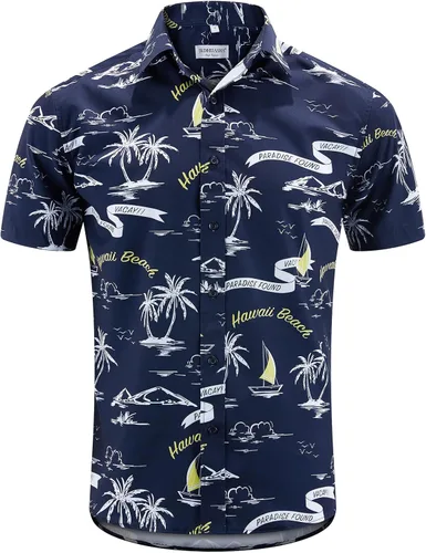 Vista 2 de JDHUASHA Camisas hawaianas para hombre casual con botones manga corta Aloha Beach Dress Shirt