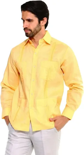 Vista 2 de Mojito Collection Camisa Guayabera clásica de mezcla de polialgodón de manga larga, Oro