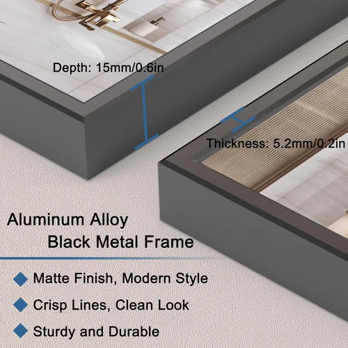 Vista 3 de ANYHI Espejo de pared rectangular para baño, entrada, dormitorio, 36 x 30 pulgadas, espejo con marco de metal negro, moderno espejo de baño negro