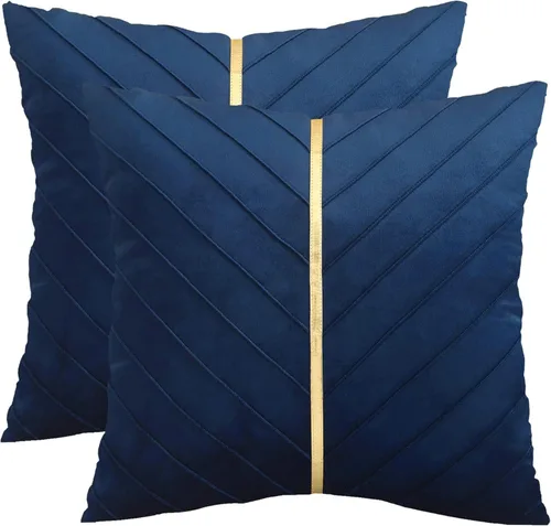 Vista 23 de Fundas de Almohada Decorativas de Terciopelo Verde Aguamarina de 16 x 16 pulgadas, Paquete de 2 con Cuero Dorado Decorativo de Navidad, Fundas
