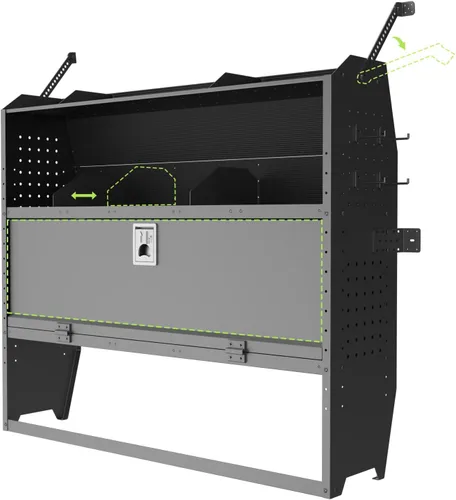 Vista 10 de Estantería para van de carga StarONE con almacenamiento, compatible con Ford Transit, GM, NV, Promaster, Sprinter y Metris con ganchos, negro