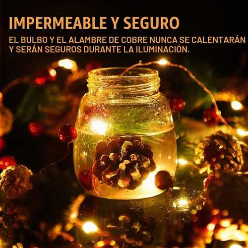 Vista 5 de Rocinha - Paquete de 2 guirnaldas navideñas con luces que funcionan