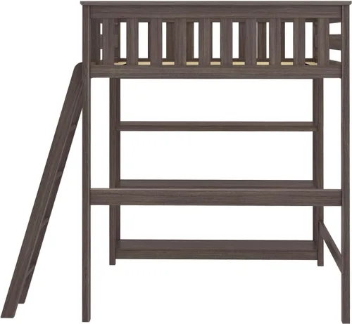 Vista 5 de Max & Lily Cama alta de tamaño matrimonial con estantería, arcilla, madera maciza, marco de cama moderno para niños/adolescentes, pino, acabado