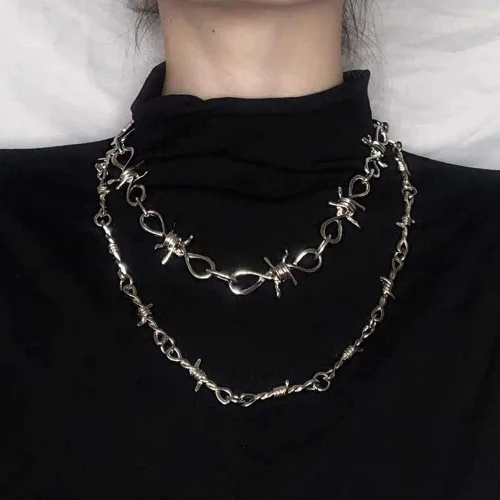 Vista 5 de Collar unisex de alambre de púas punk hip hop, gargantilla de espina, joyería de roca, collar de cadena Eboy