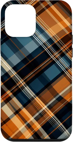 Vista 16 de Funda para iPhone 16 Navy Black and Orange Plaid Halloween Otoño Calabazas