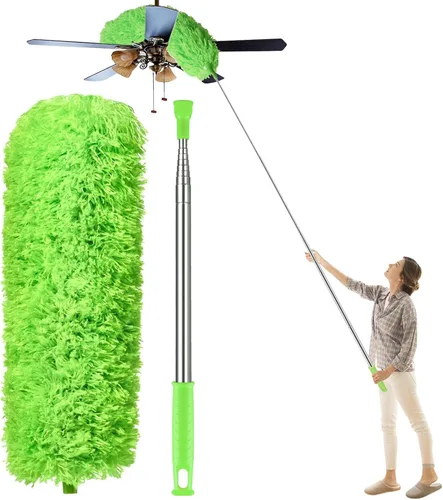 Vista 10 de Plumeros para limpieza, plumero Newliton con poste de extensión, plumero de microfibra para ventilador de techo y telarañas, plumero largo