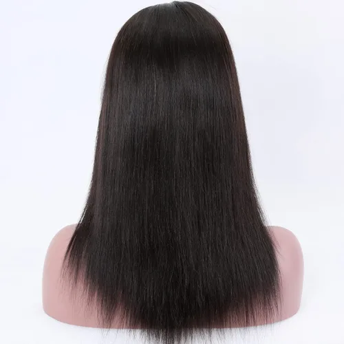 Vista 8 de KUN Light Yaki - Peluca de cabello humano lacio con flequillo para mujeres negras, pelucas de encaje 360 con flequillo, cabello humano prearrancado