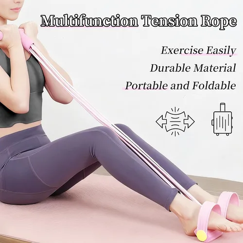Vista 2 de Cuerda de tensión multifunción – Bandas de resistencia elásticas de 6 tubos, banda de resistencia de pedal con mango, bandas de ejercicio de látex