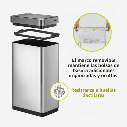 Vista 5 de EKO Juego de botes de basura con sensor de movimiento de 80 litros, incluye un bote de basura automático sin contacto de 80 litros Mirage-X más 60