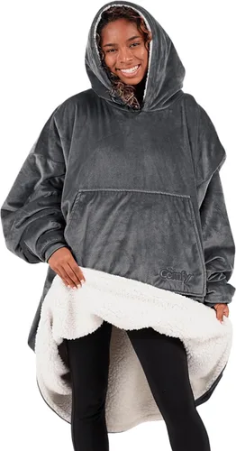 Vista 9 de THE COMFY Original - Manta de forro polar de microfibra con forro sherpa, diseño de gran tamaño con capucha y bolsillo de Shark Tank