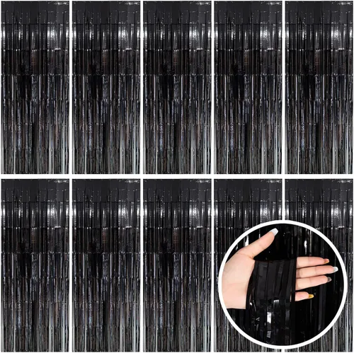 Vista 13 de Cortinas de Flecos de Aluminio con Serpentinas Negras para Telón de Fondo de Fiesta Serpentinas de Aluminio para Decoraciones de Cumpleaños