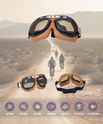 Vista 2 de CRG Sports Gafas de motocicleta estilo aviador vintage estilo piloto Cruiser Scooter Motocross gafas para hombres, mujeres y adultos