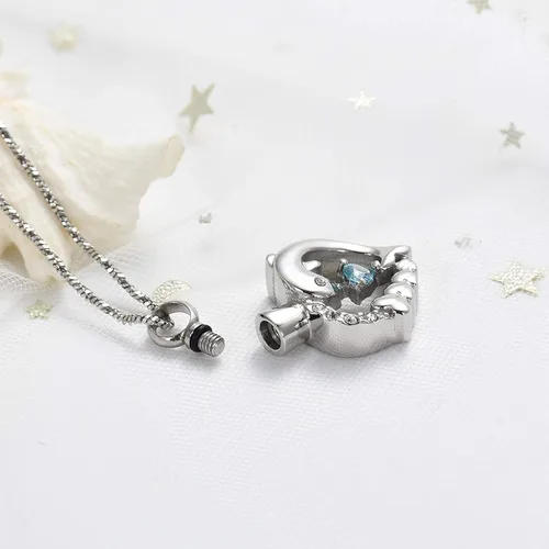Vista 30 de Yinplsmemory Collar de urna de corazón de delfín para cenizas para mujer, colgante de urna de corazón de cristal, collar de recuerdo de cenizas