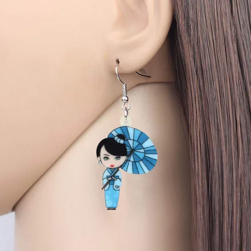 Vista 33 de DUOWEI Aretes de acrílico estilo japonés con diseño de anime para muñeca, colgantes, joyería para mujer