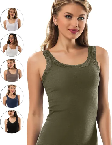 Vista 4 de VAVONNE Camisola de encaje para mujer, suave y elástica de algodón acanalado