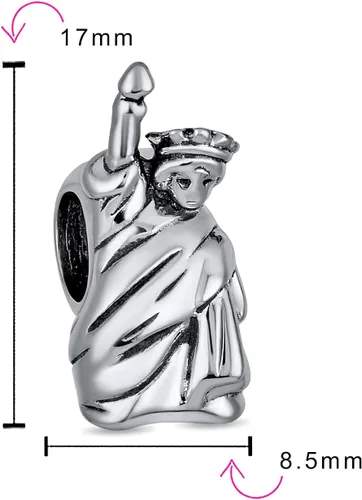 Vista 3 de Red Big Apple Travel Vacation Tourism Saying I Love New York Statue of Liberty Charm Bead For Women For Teen Enamel .925 Sterling Silver Fits