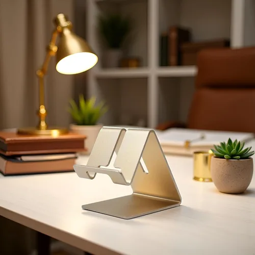 Vista 4 de Soporte de teléfono celular de aleación de aluminio dorado, soporte para teléfono celular, soporte de escritorio de aluminio sólido universal