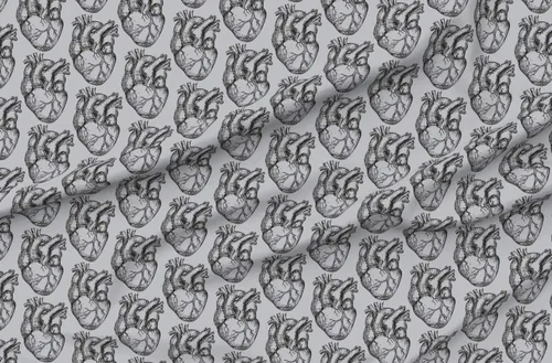Vista 4 de Spoonflower Tela - Corazones anatómicos suaves gris corazón ciencia biología médica negro impreso en tela de gasa Fat Quarter - Costura de moda