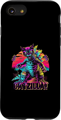 Vista 13 de iPhone 15 Streetwear Synthwave 80s 90s Catzilla Cat Japanese teen Case