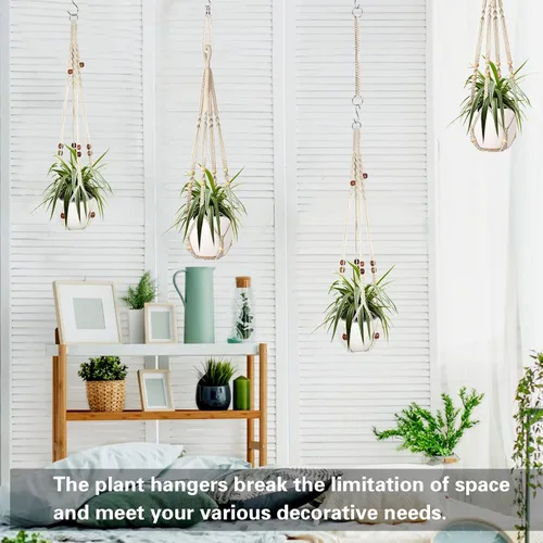 Vista 6 de Augshy Colgador de plantas de macramé, 2 piezas de soporte colgante para plantas con extensor, colgadores de plantas para decoración de interiores