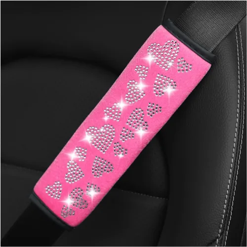 Vista 9 de 2 fundas brillantes para cinturón de seguridad de automóvil, almohadilla protectora suave para hombros y cuello, cojín de cinturón de seguridad