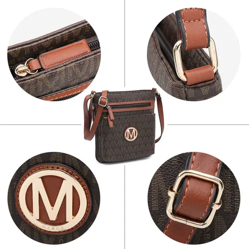Vista 6 de MARCO M KELLY Bolsos cruzados para mujer, múltiples bolsillos, grandes, monograma, con cremallera, bolso de hombro de piel sintética para mujer
