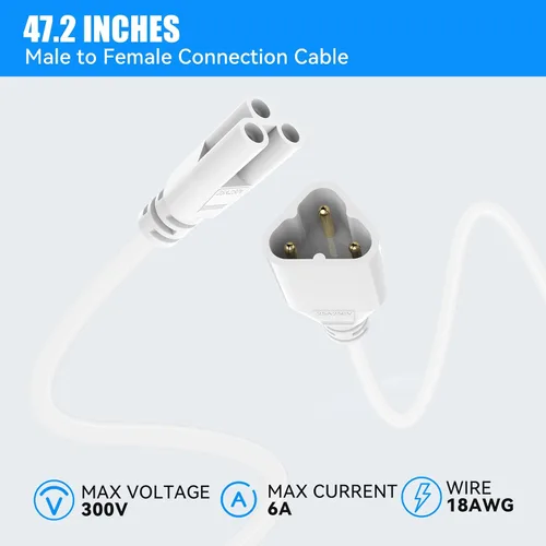 Vista 4 de SHOPLED Cables de extensión de 4 pies para luces LED T5 T8, cable de conexión macho a hembra de 3.9 ft para luces LED de tubo integrado enlazable