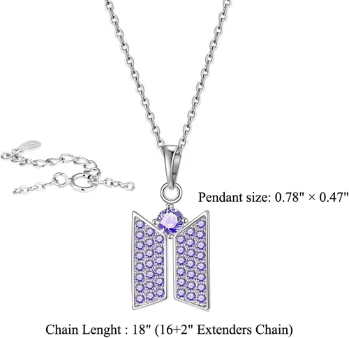 Vista 2 de KPOP - Collar con colgante Bangtan para niños, joyería de circonita cúbica para regalo de fanáticos del ejército, Zirconia cúbica, Circonia cúbica