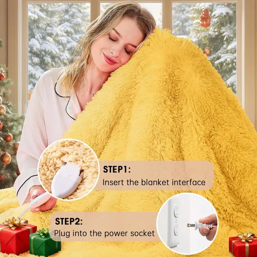Vista 5 de Cobija eléctrica térmica, de felpa sintética con sherpa suave y gruesa, 10 niveles de calor, 5 configuraciones de tiempo con calentamiento rápido
